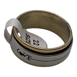 Stainless Steel & Gold Tone Love Engraved‎ Spinner Ring Unisex Band Size 12